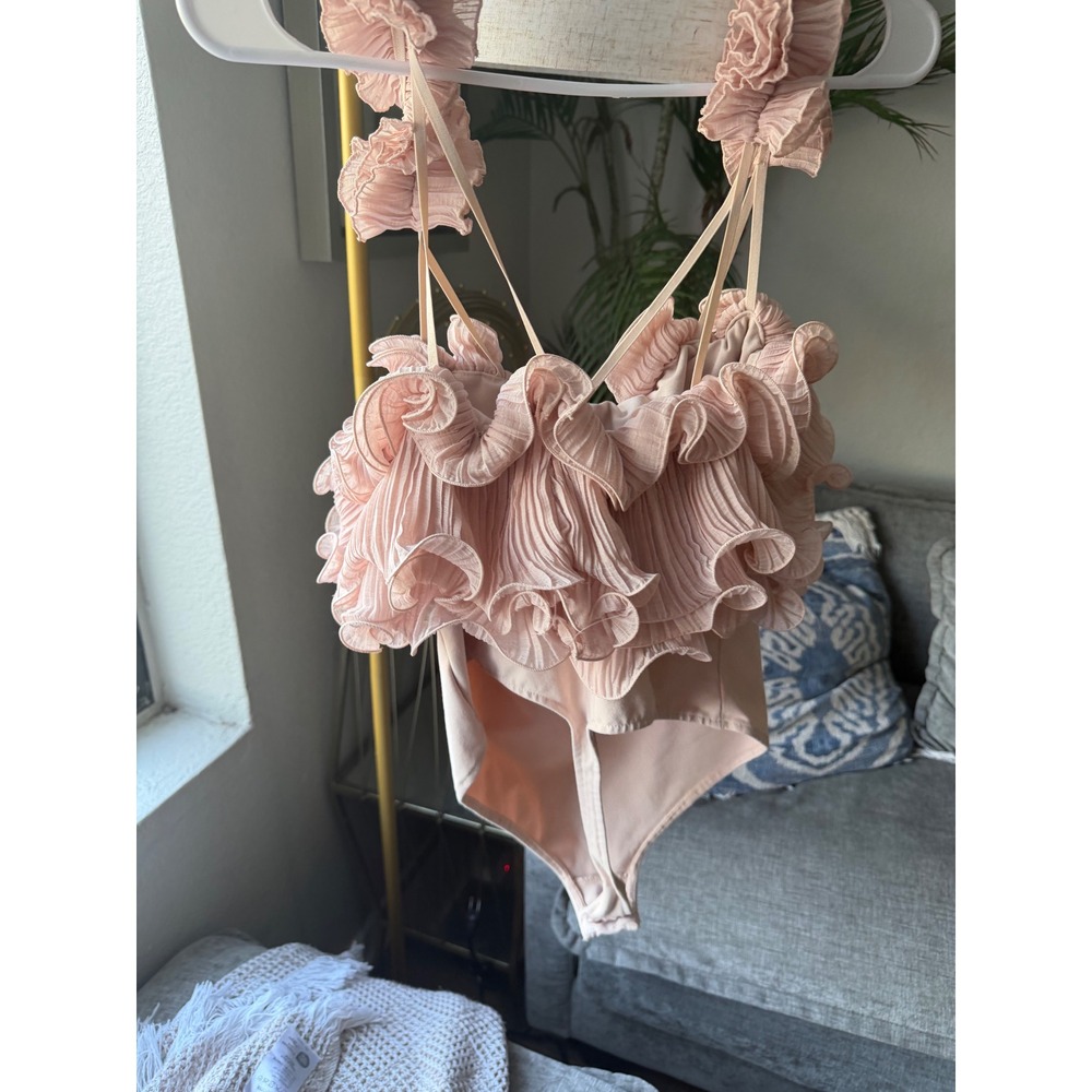 Free People Intimately Ruffle Bodysuit Pink Pleated Ruffle Size S - Picture 5 of 11